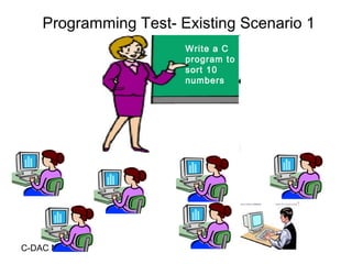 C-DAC Mumbai
Programming Test- Existing Scenario 1
Write a C
program to
sort 10
numbers
 