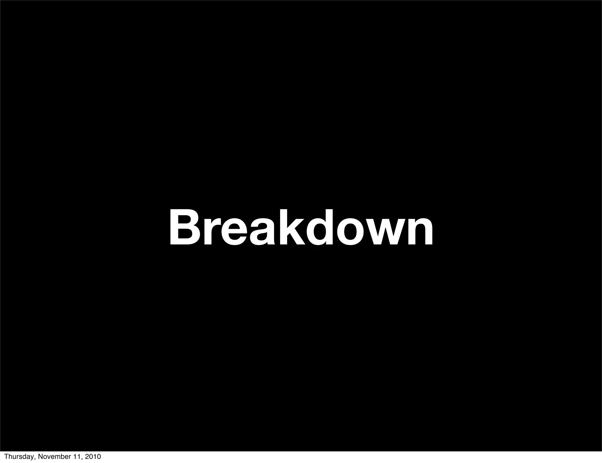 Breakdown
Thursday, November 11, 2010
 