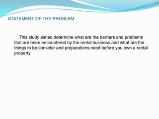 BARRIERS ENCOUNTERED BY APARTMENT RENTAL BUSINESS IN MANILA | PPTX