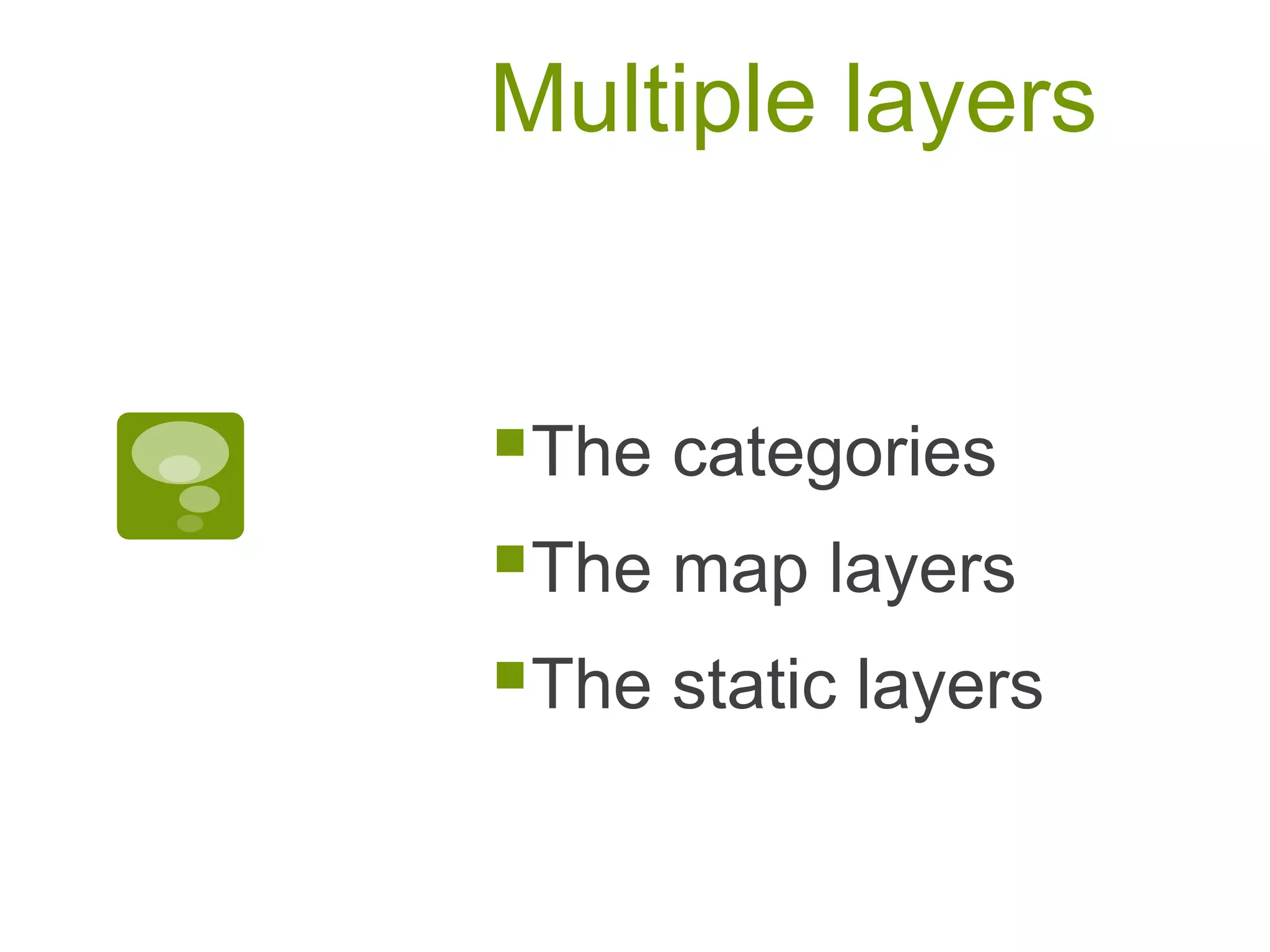 Multiple layersThe categoriesThe map layersThe static layers