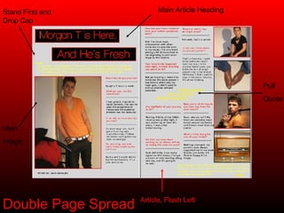 Main Article Heading Main Image Article, Flush Left Pull Quote Stand First and Drop Cap Double Page Spread 