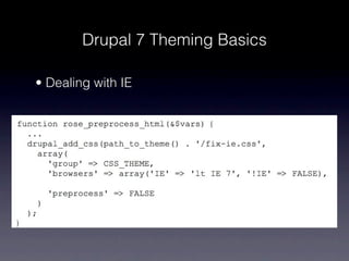 Drupal 7 Theming Basics

• Dealing with IE
 