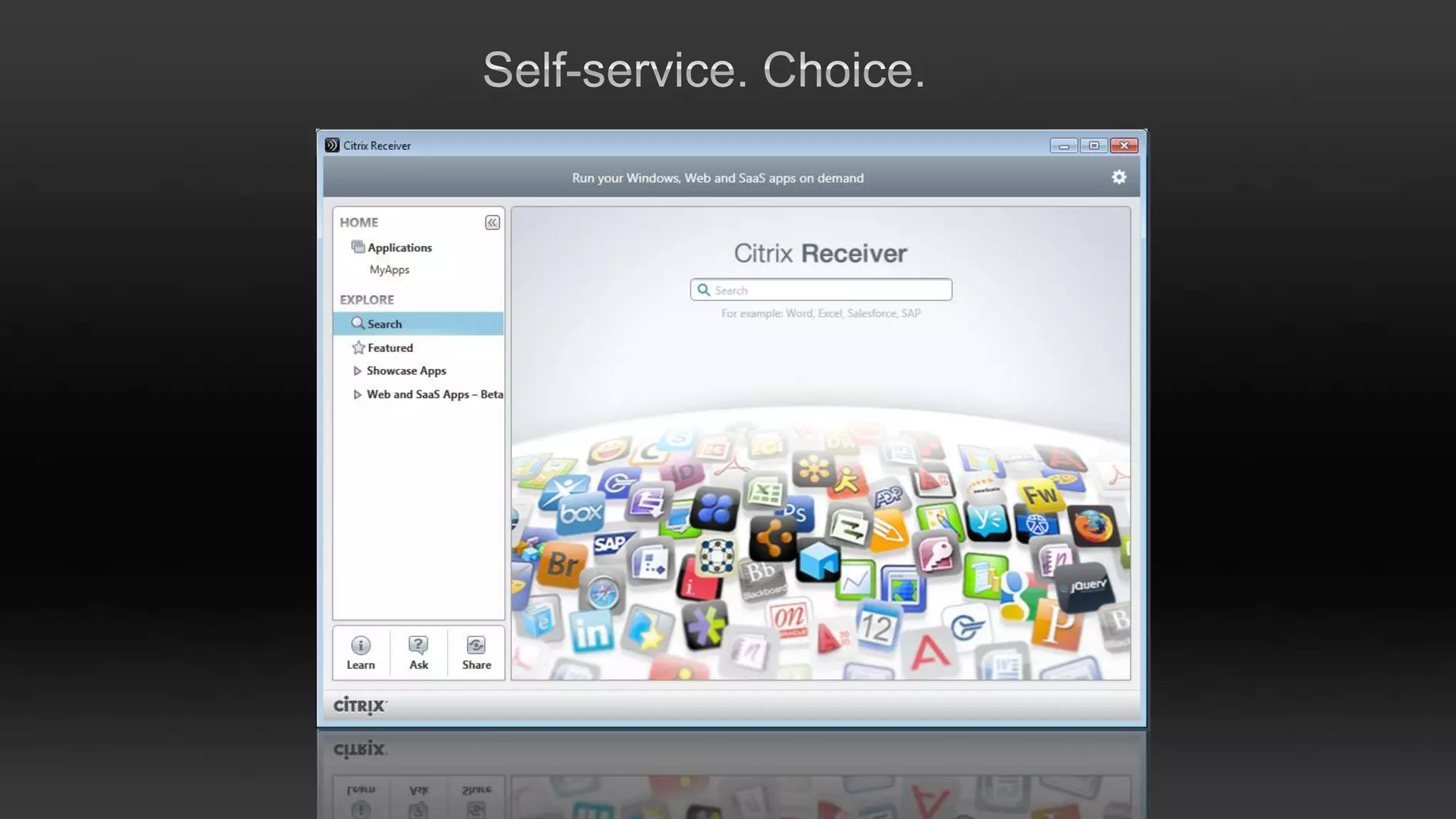 On demand apps to any desktopUser ProfileUser ProfilesAppsApp DeliveryOSSingle master image of each componentUser