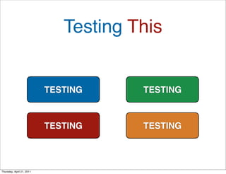 Testing This


                           TESTING     TESTING



                           TESTING     TESTING



Thursday, April 21, 2011
 