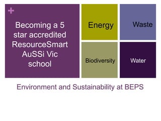 Becoming a 5 star accredited ResourceSmartAuSSi Vic school Energy     Waste  Water  Biodiversity Environment and Sustainability at BEPS 