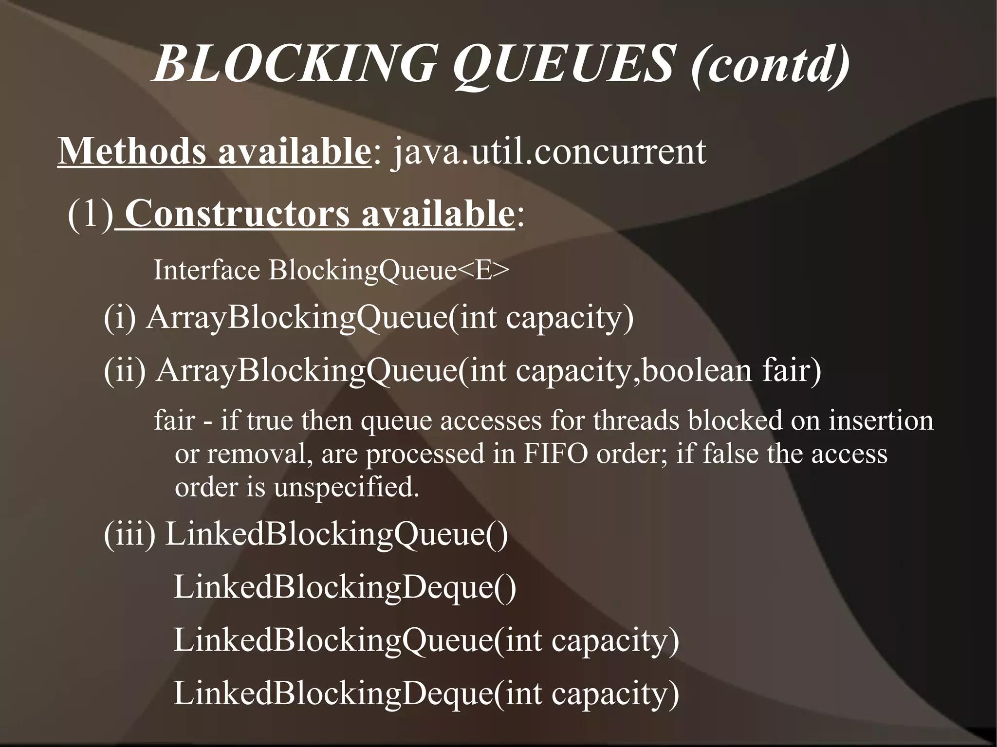 THREAD SAFE COLLECTIONS Multiple concurrently running threads modifying a data structure may possibly damage it. 