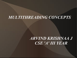 ARVIND KRISHNAA J CSE 'A' III YEAR MULTITHREADING CONCEPTS 