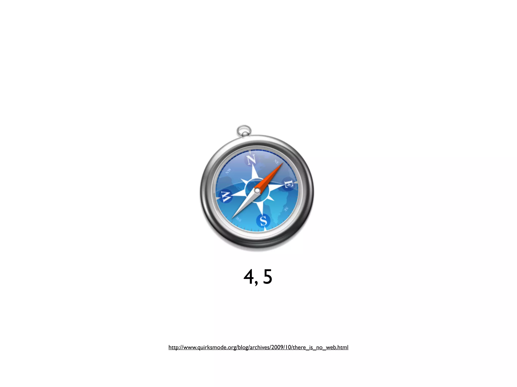 4, 5


http://www.quirksmode.org/blog/archives/2009/10/there_is_no_web.html
 