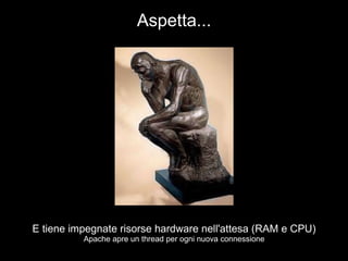 Aspetta... E tiene impegnate risorse hardware nell'attesa (RAM e CPU) Apache apre un thread per ogni nuova connessione 