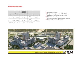 Коммерческие условия


                                Базовая
                               Арендная                                    Готовность - сейчас
                    Площадь, ставка, кв. м в                               Операционные расходы - $120 с НДС
    Этажи             кв. м       год        Состояние Комментарий
                                                               р           Парковка – 7500 руб. с НДС м/м в мес
                                             Под                           Срок аренды - 5 лет
  Зд. 1-1 - Б        23 440      11 440     отделку     от 1000 кв. м      Условия платежей - ежеквартально авансом
                                              Под                          Страховой депозит - 3 месяца
Зд. 1-3, эт. 1-20    37 387      11 440     отделку     от 100 кв. м
Зд. 4
З 1 -4, эт. 12        442         $400     С отделкой
                                                    й
 