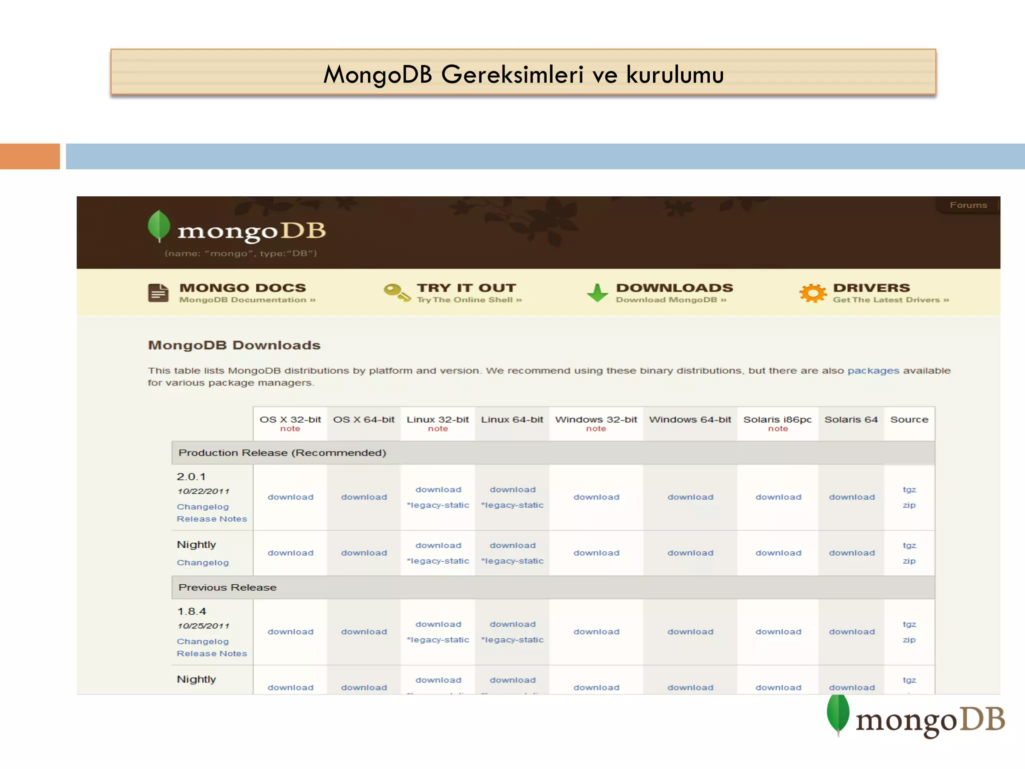 MongoDB Gereksimleri ve kurulumu

 