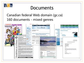 Documents Canadian federal Web domain (gc.ca) 160 documents - mixed genres 