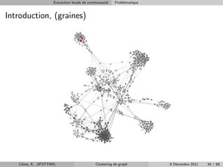 Extraction locale de communaut´
                                                  e   Probl´matique
                                                           e


Introduction, (graines)




   Cˆme, E. (IFSTTAR)
    o                                      Clustering de graph        8 D´cembre 2011
                                                                         e              34 / 68
 