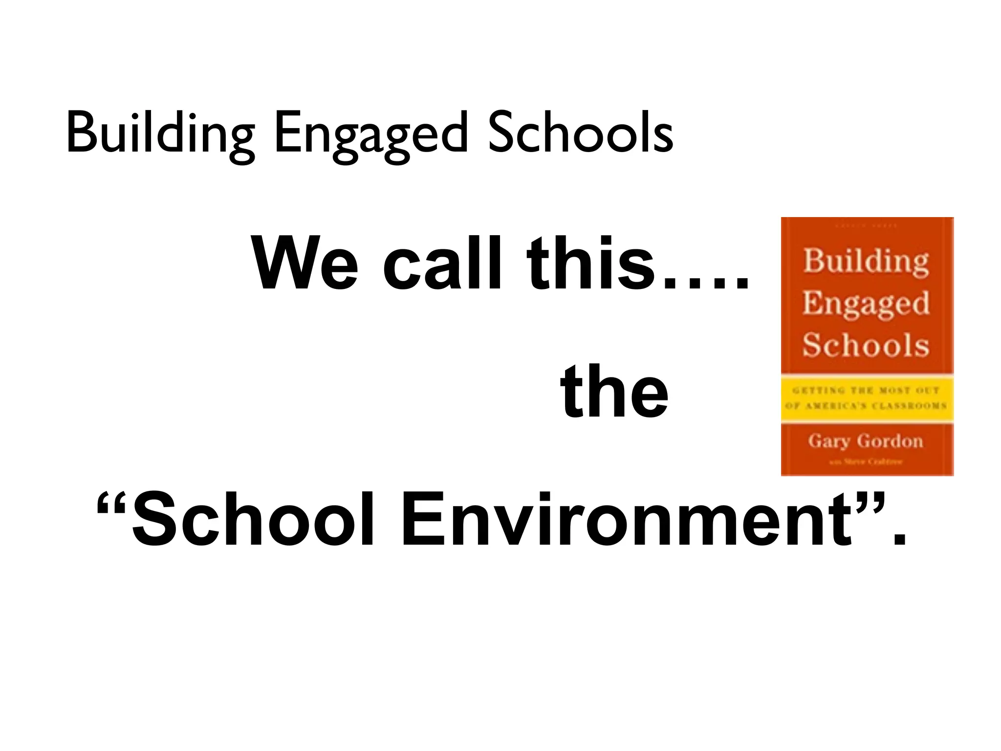 Building Engaged Schools

       We call this….
                   the
 “School Environment”.
 