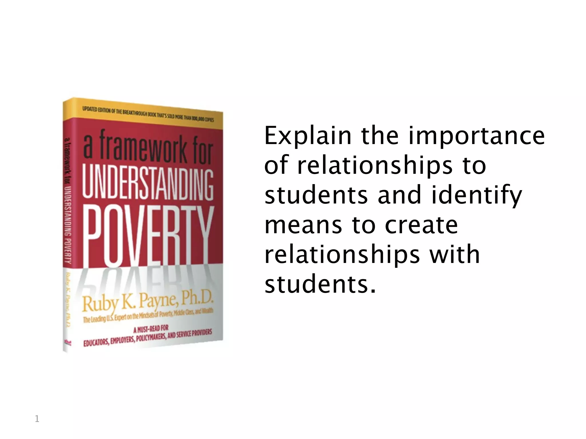 Module 7: Relationships



                Explain the importance
                of relationships to
                students and identify
                means to create
                relationships with
                students.




1
 