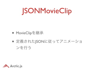 JSONMovieClip

• MovieClipを継承
• 定義されたJSONに従ってアニメーショ
 ンを行う
 