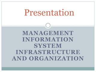 Presentation

   MANAGEMENT
   INFORMATION
      SYSTEM
 INFRASTRUCTURE
AND ORGANIZATION
 