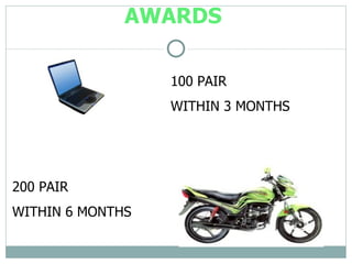 AWARDS

                  100 PAIR
                  WITHIN 3 MONTHS




200 PAIR
WITHIN 6 MONTHS
 