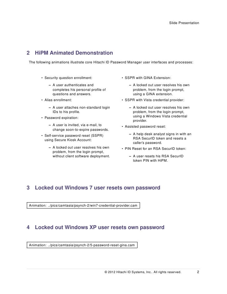 Hitachi ID Password Manager: Enrollment, password reset and password