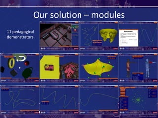 Our solution – modules
11 pedagogical
demonstrators
 