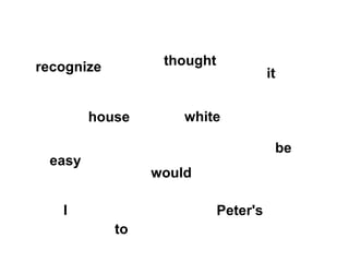 recognize         thought
                                      it


        house        white

                                       be
 easy
                 would

   I                        Peter's
            to
 