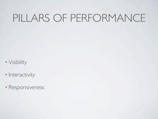 PILLARS OF PERFORMANCE


• Visibility

• Interactivity

• Responsiveness
 