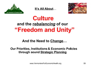 It’s All About … Culture and the  r ebalancing  of our “ Freedom and Unity”   And the Need to  Change …  Our Priorities, Institutions & Economic Policies through sound  Strategic Planning   