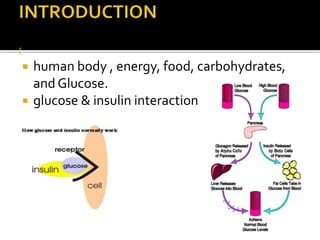    human body , energy, food, carbohydrates,
    and Glucose.
   glucose & insulin interaction
 