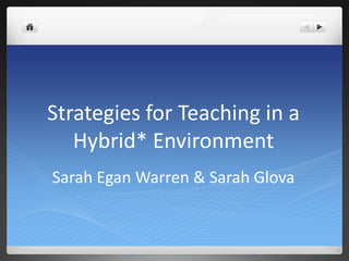 Strategies for Teaching in a
   Hybrid* Environment
Sarah Egan Warren & Sarah Glova
 