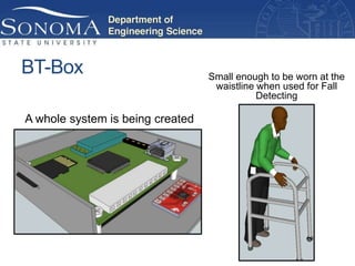 BT-Box                            Small enough to be worn at the
                                   waistline when used for Fall
                                             Detecting

A whole system is being created
 