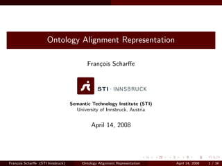 Ontology Alignment Representation

                                          Fran¸ois Scharﬀe
                                              c




                                   Semantic Technology Institute (STI)
                                     University of Innsbruck, Austria


                                             April 14, 2008




Fran¸ois Scharﬀe (STI Innsbruck)
    c                                   Ontology Alignment Representation   April 14, 2008   1 / 34