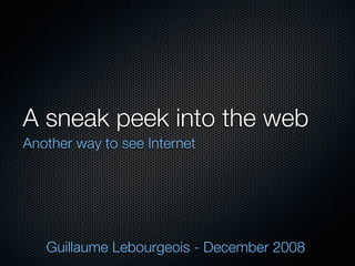 A sneak peek into the web
Another way to see Internet




   Guillaume Lebourgeois - December 2008
 