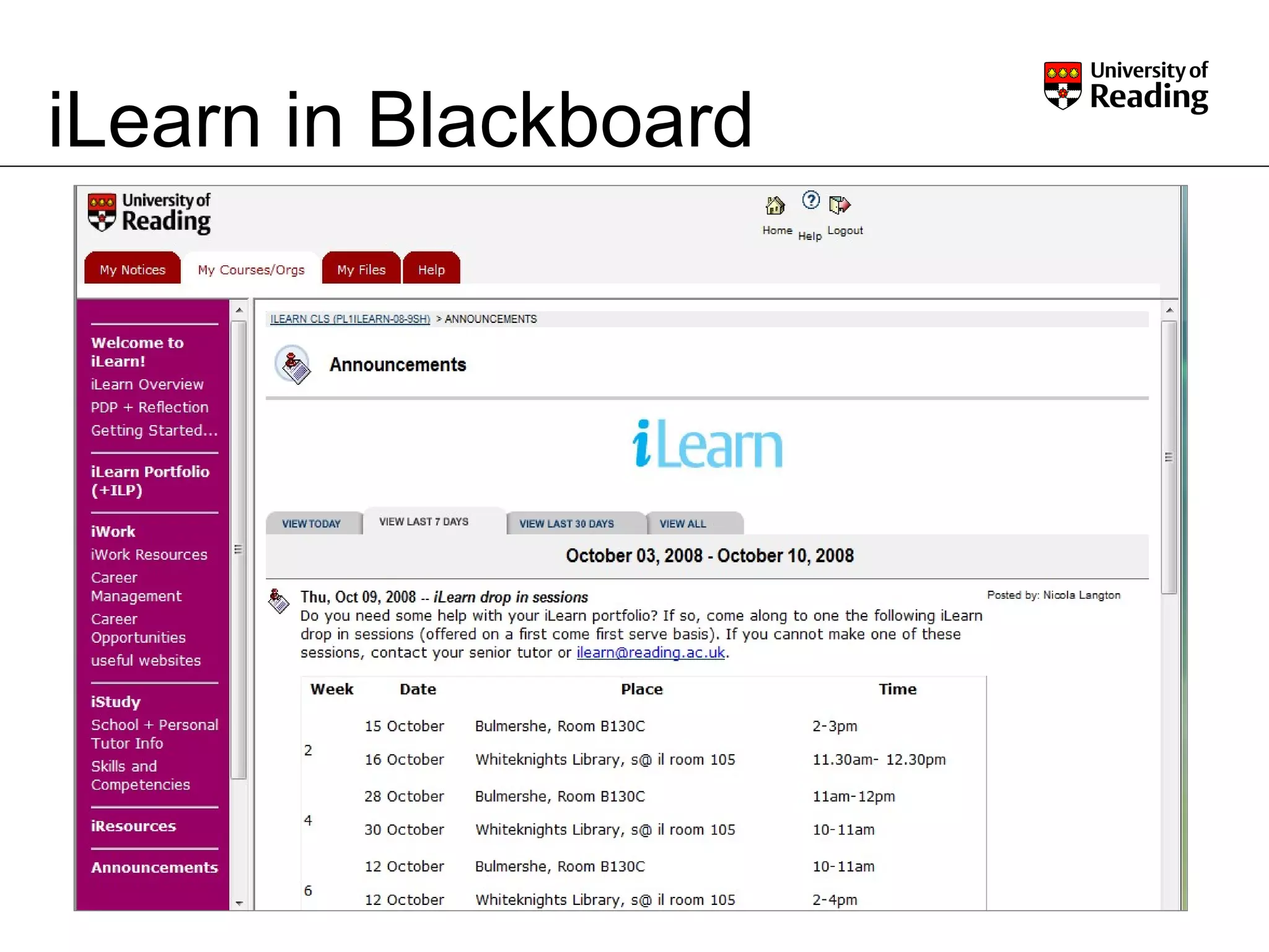 iLearn in Blackboard 
