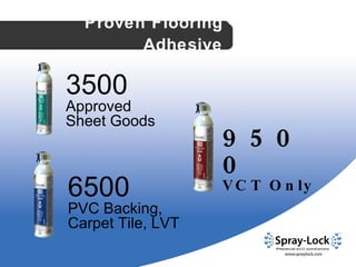 Proven Flooring Adhesive 3500  Approved  Sheet Goods 6500  PVC Backing,  Carpet Tile, LVT 9500  VCT Only 