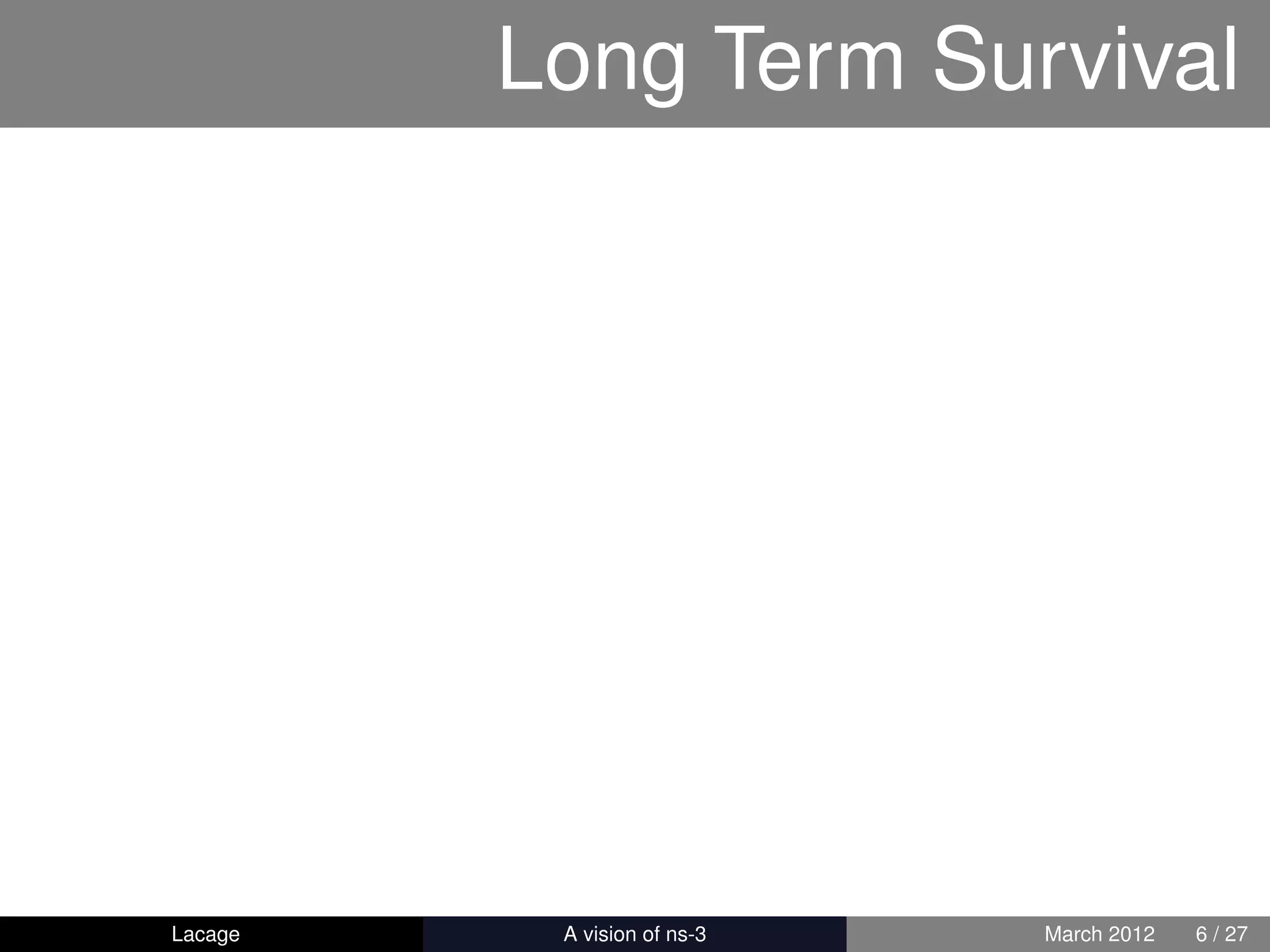 Long Term Survival




Lacage   ns-3: History and Future   March 2012   6 / 27
 