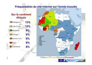 6%
8%
8%
8%
9%
12%
13%
Fréquentation du site Internet sur l'année écoulée
Sur le continent
Africain
 
