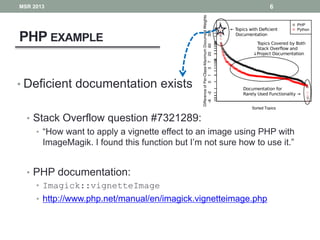 PHP EXAMPLE
6
• Deficient documentation exists
• Stack Overflow question #7321289:
• “How want to apply a vignette effect ...