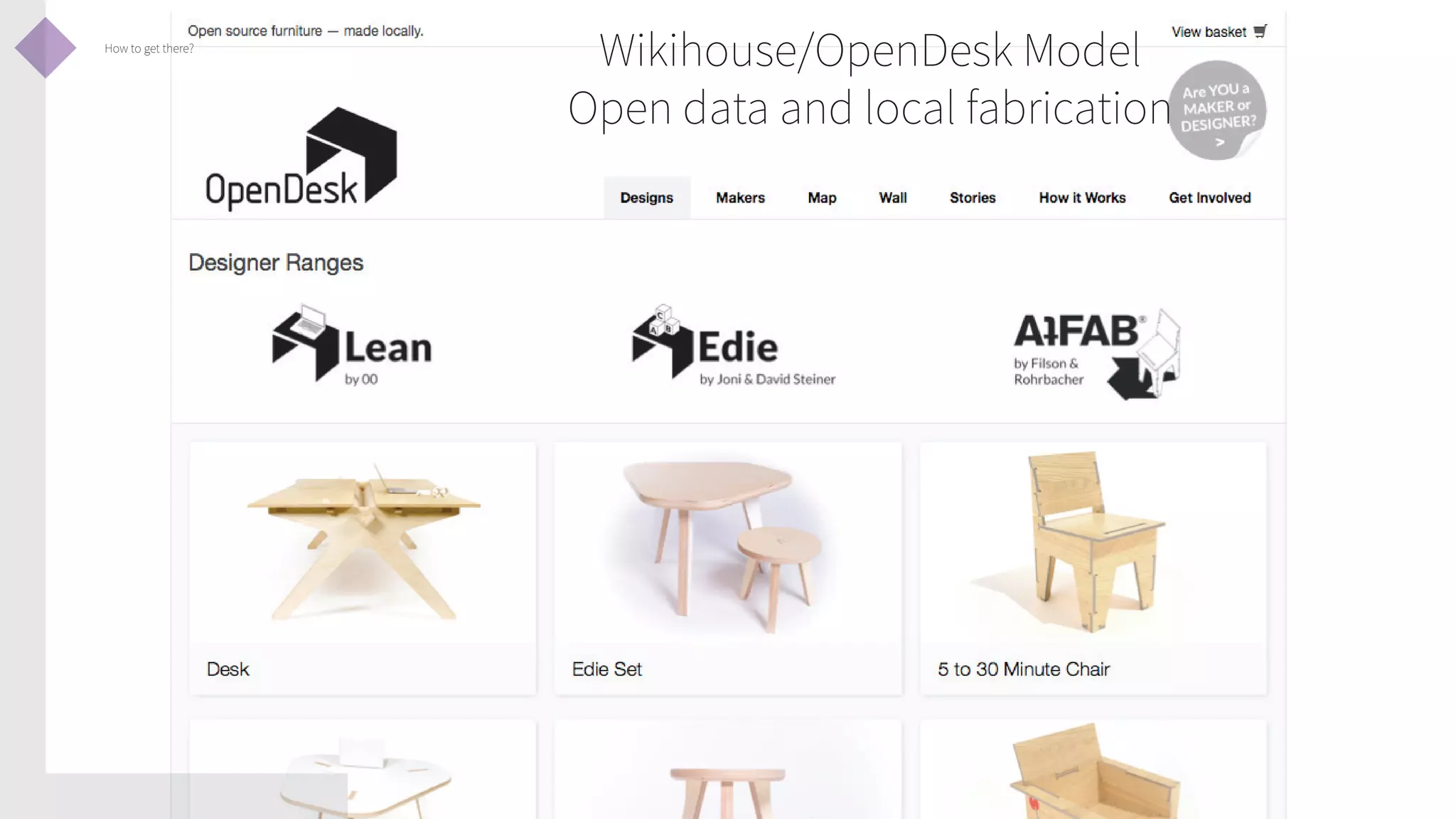 How to get there?

Wikihouse/OpenDesk Model
Open data and local fabrication

 