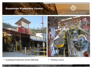 Guadalupe Production Centre

• Guadalupe Production Centre (500 tpd)

• Flotation circuit
10

 