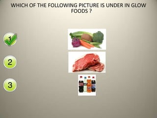 WHICH OF THE FOLLOWING PICTURE IS UNDER IN GLOW
FOODS ?