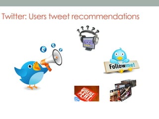 Twitter: Users tweet recommendations

 