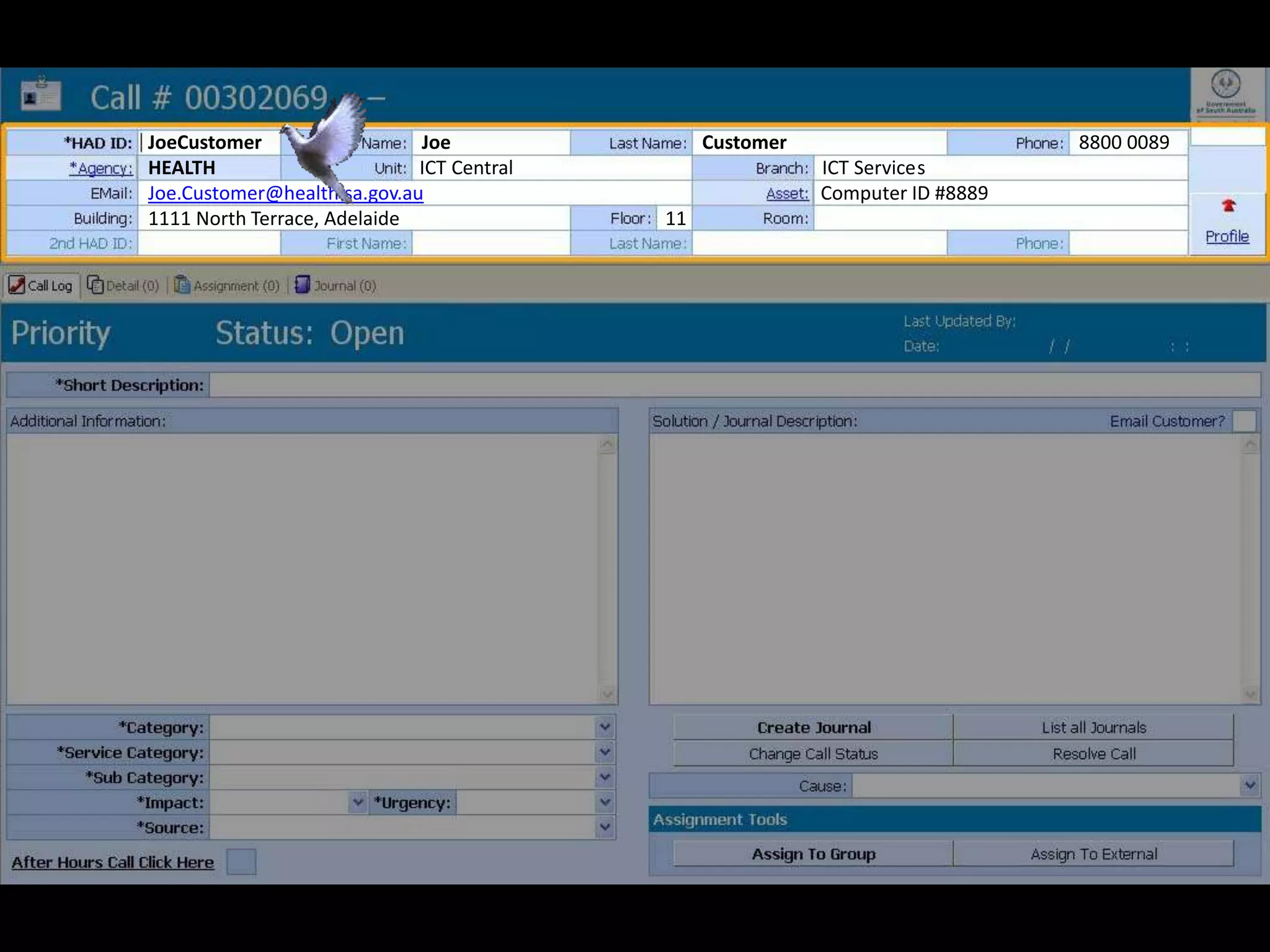 JoeCustomer Joe Customer 8800 0089
HEALTH ICT Central ICT Services
Joe.Customer@health.sa.gov.au Computer ID #8889
1111 North Terrace, Adelaide 11
 