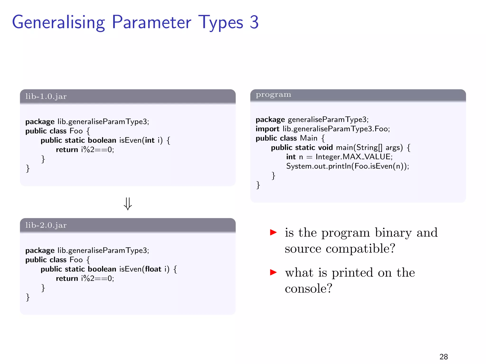xed through recompilation 
I clients can safely widen the int to a long 
21 
 