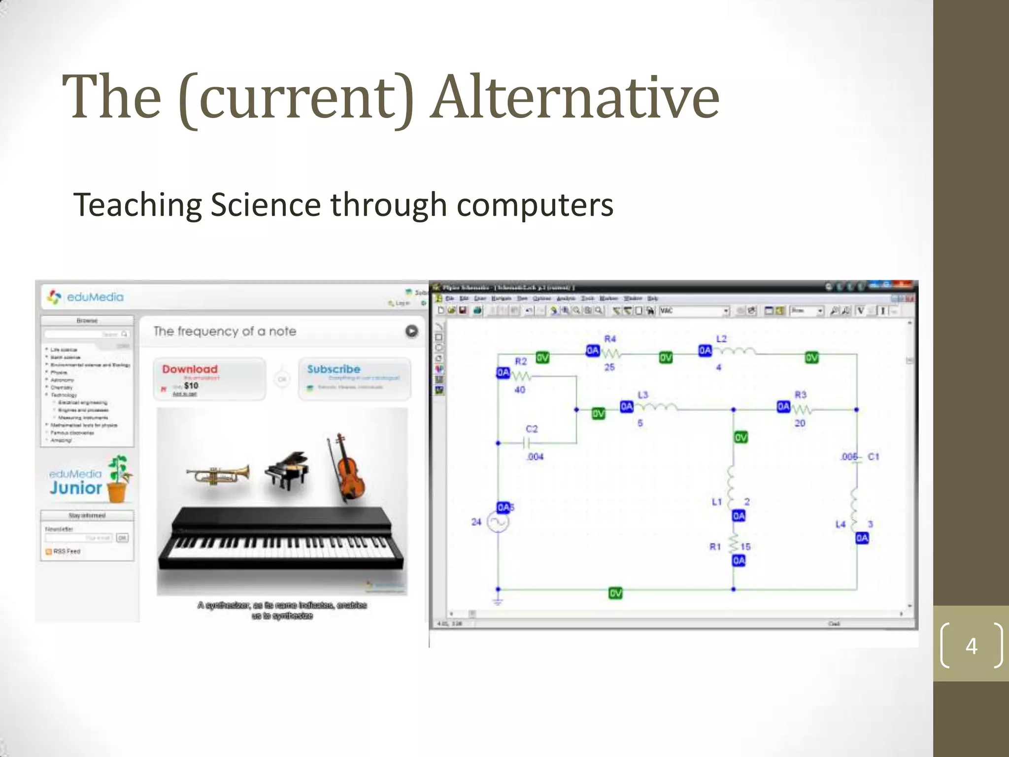 The (current) Alternative
Teaching Science through computers

4

 