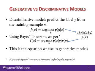 GENERATIVE VS DISCRIMINATIVE MODELS
•

•
•

11

 