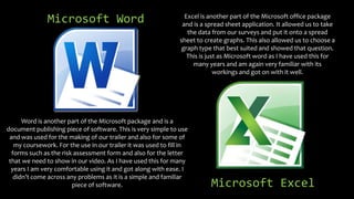 Word is another part of the Microsoft package and is a
document publishing piece of software. This is very simple to use
a...