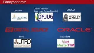 11
Partnyorlarımız
Java.net
MasterİTMJTPD
District Federal
Java User Group(Brasilia)
OREILLY
 