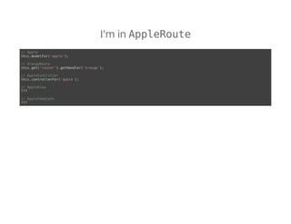 I'm in AppleRoute
// Apple
this.modelFor('apple');
// OrangeRoute
this.get('router').getHandler('orange');
// AppleController
this.controllerFor('apple');
// AppleView
???
// AppleTemplate
???
 