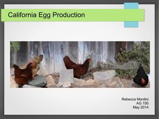 California Egg Production
Rebecca Mordini
AG 150
May 2014
 