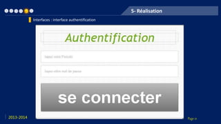 Page 212013-2014
5- Réalisation
Interfaces : interface authentification
 